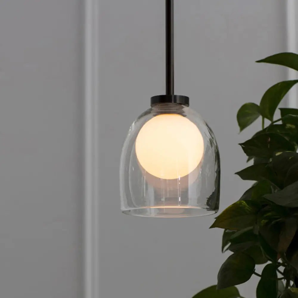 Minimalist Black Glass Pendant Lighting - Bell and Ball Design | Ideal Hanging Lamp for Dining Room