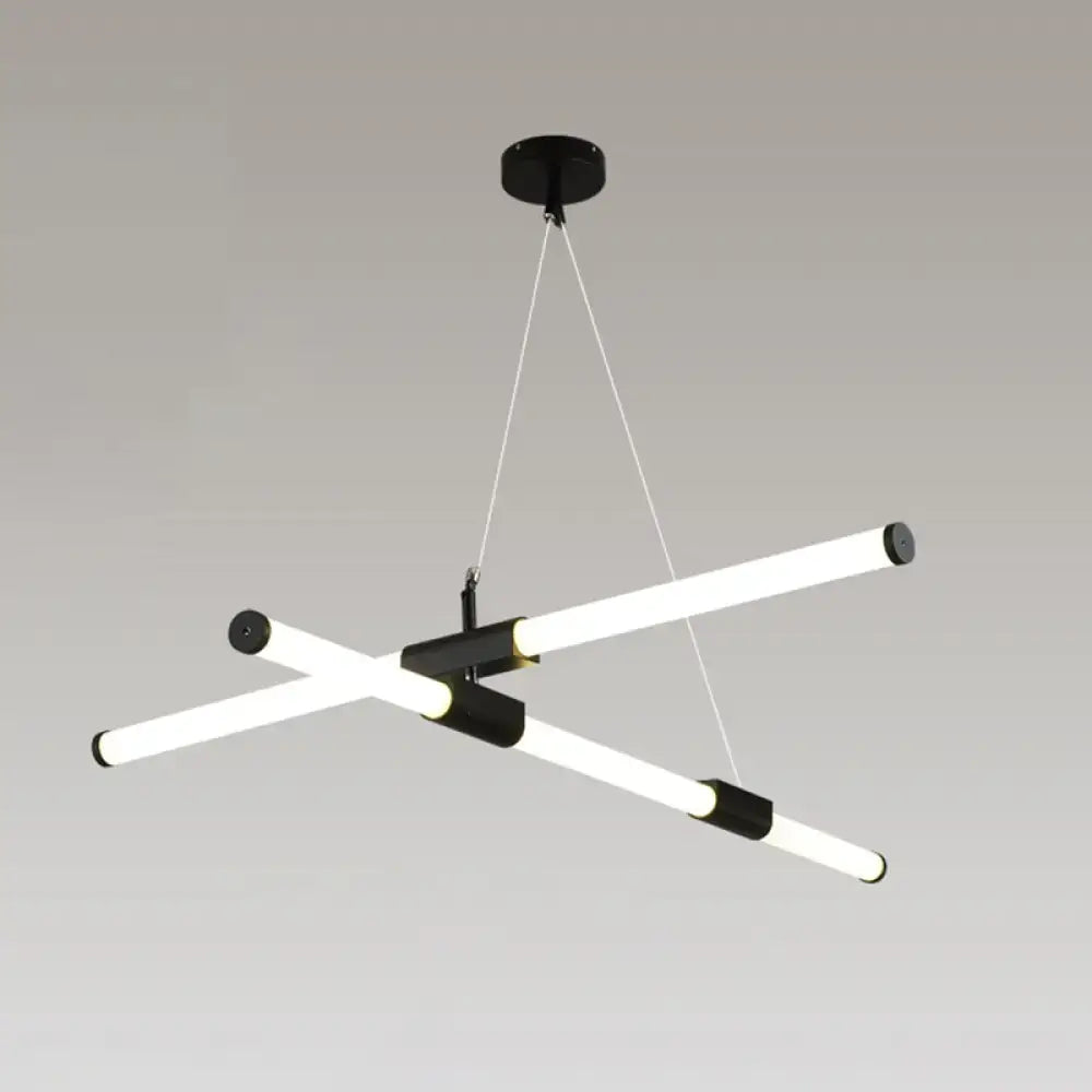 Modern black and white led glass tube pendant lamp with frosted white shade for minimalist office decor by decorbites