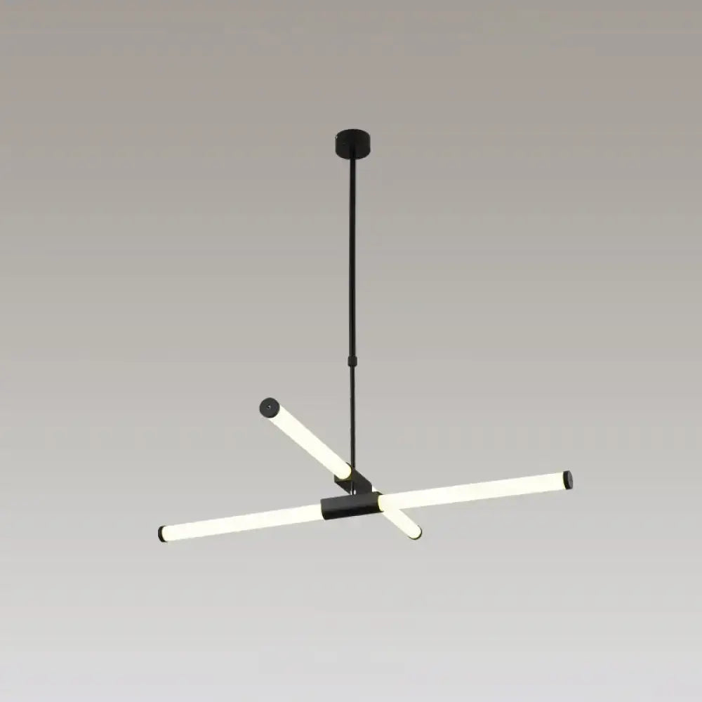 Modern black metal DecorBites glass tube pendant lamp with three illuminated frosted white LED tubes for offices