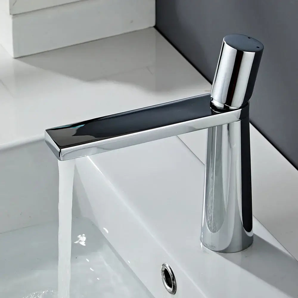 Minimalist black and gold brass bathroom faucet mixer with modern chrome flat spout for decorbites brass bathroom decor