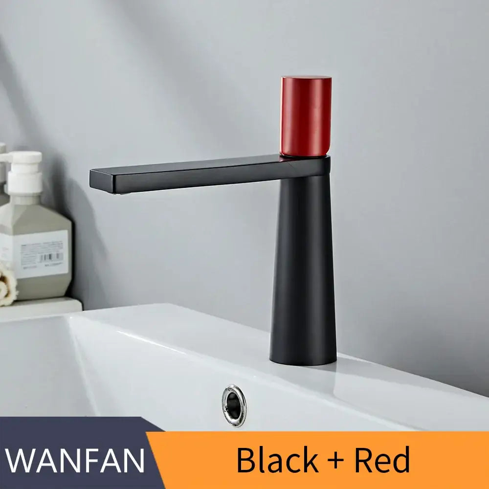 Minimalist black and red brass bathroom faucet mixer tap with sleek modern design for decorbites brass bathroom use