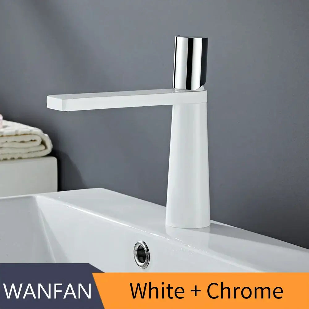 White and chrome minimalist bathroom faucet mixer tap featuring sleek design for decorbites brass bathroom collections