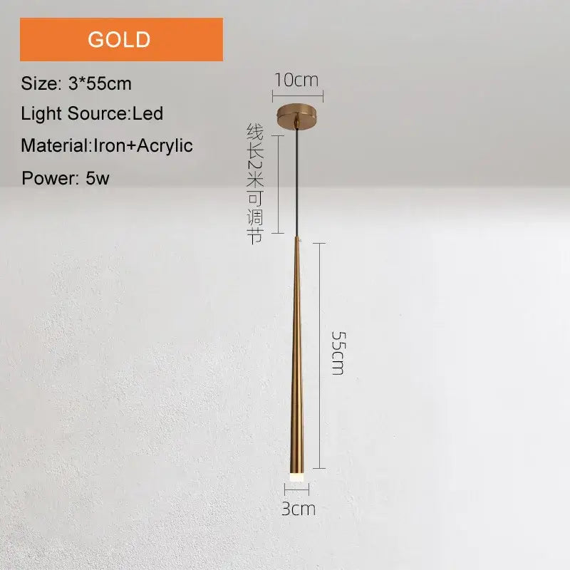 Gold-colored decorbites cone tube pendant light with sleek iron and acrylic design and adjustable 2-meter cable for kitchen