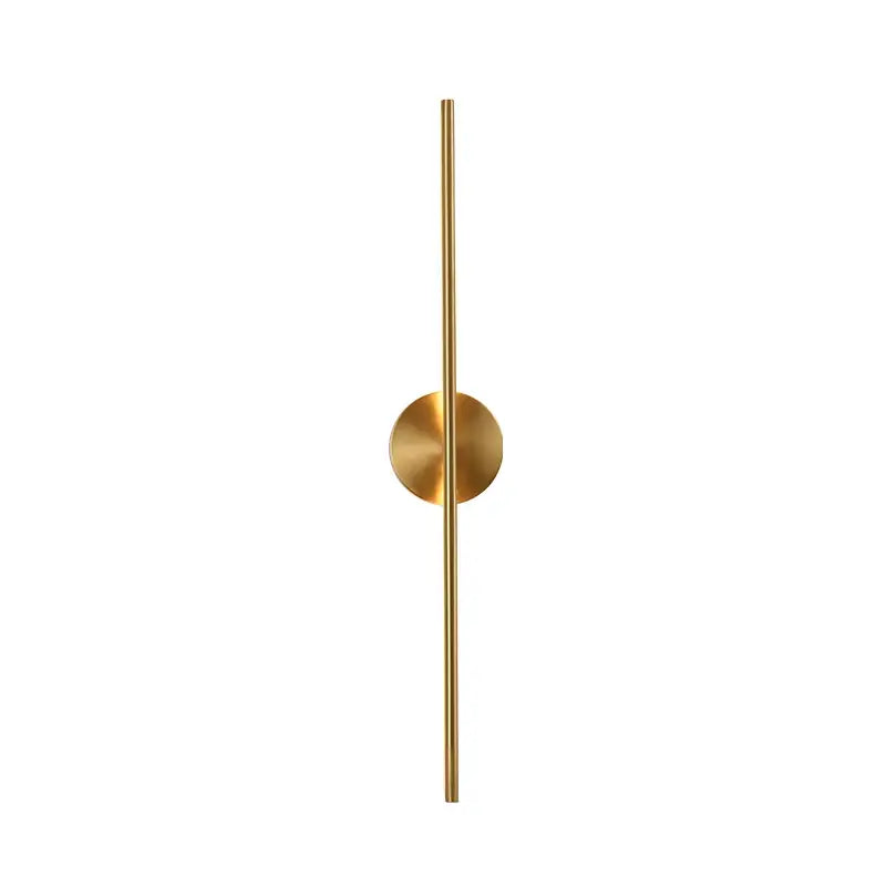 Minimalist black and gold copper wall sconce lamp with sleek vertical rod and circular base for bathroom decorbites copper wall use
