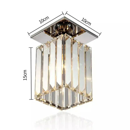 Minimalist black and gold decorbites crystal ceiling chandelier with square chrome base and faceted glass panels for corridor lighting
