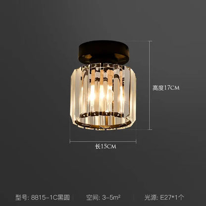Minimalist black and gold decorbites crystal ceiling chandelier with cylindrical crystal prisms for corridor lighting