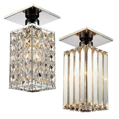 Two modern black and gold decorbites crystal ceiling flush mount lights with faceted crystals and prism glass panels