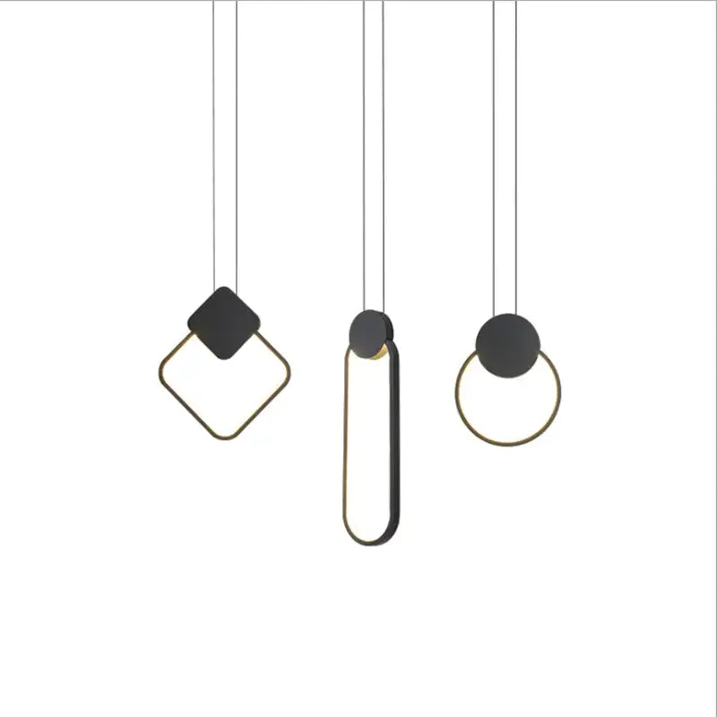 Set of three minimalist black and gold geometric decorbites crystal led pendant lights for modern kitchen decor