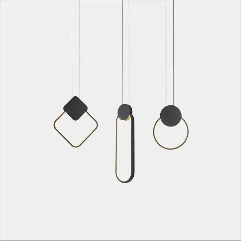 Set of three minimalist modern black and gold geometric decorbites crystal led pendant lights for kitchen decor