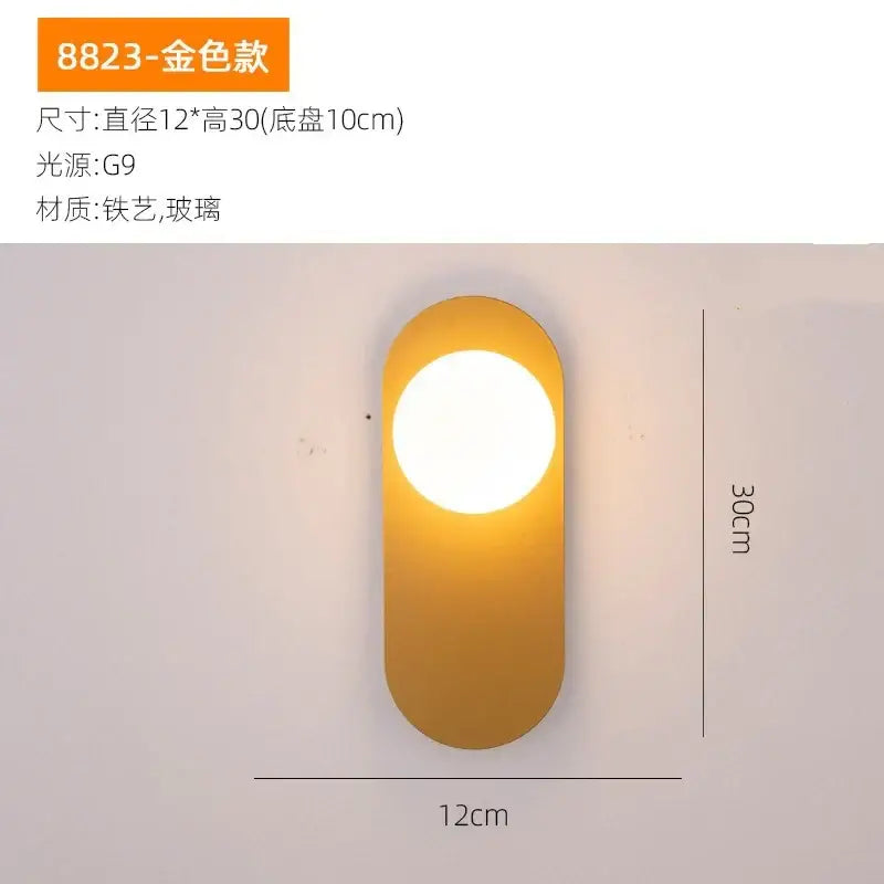 Minimalist black and gold decorbites glass ball led wall sconce with gold iron oval design and illuminated glass panel