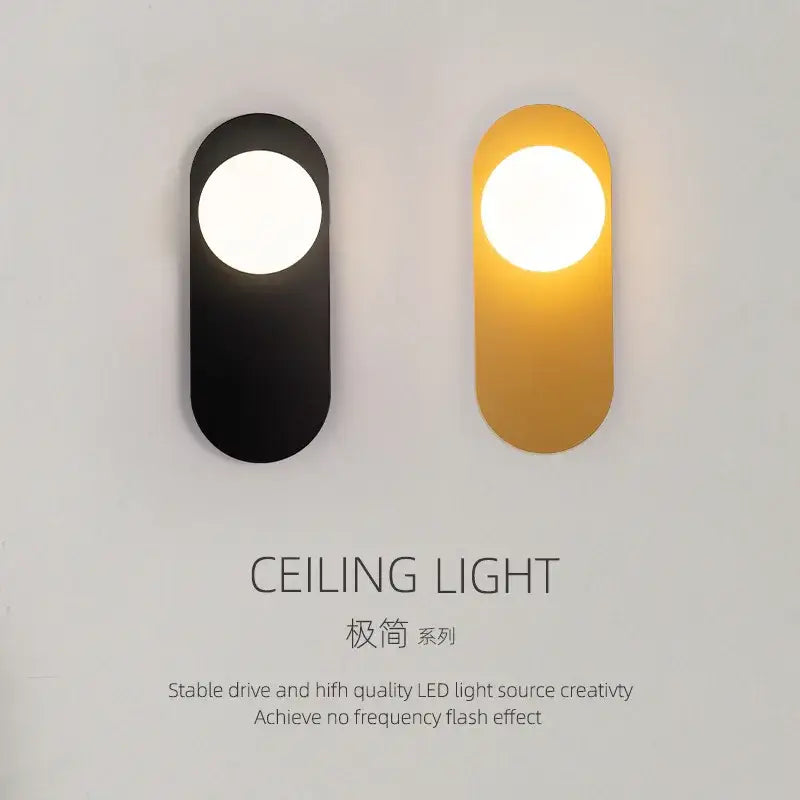Minimalist black and gold glass ball led wall sconce with sleek oval-shaped design for bedroom decorbites wall sconce