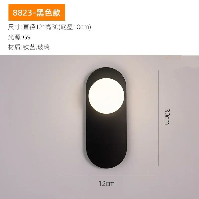 Minimalist black wall sconce with iron frame and circular glass ball led lens for decorbites glass ball bedroom light