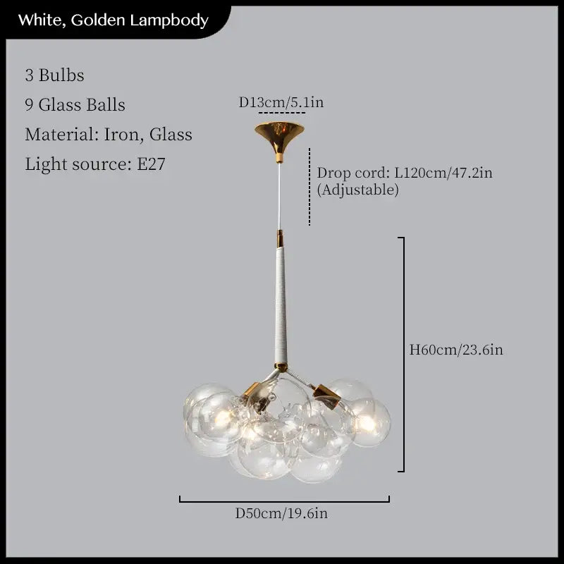 Minimalist black and gold glass balls ceiling pendant lights with three bulbs crafted from iron and glass by decorbites