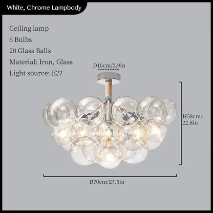 White chrome pendant light with 20 clear glass balls and six bulbs from decorbites glass balls ceiling collection