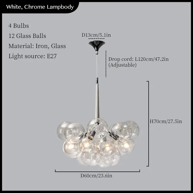A modern white and chrome pendant light with 12 clear glass balls ceiling decorbites glass balls fixture