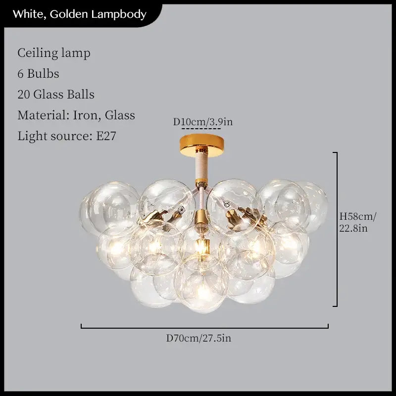 Minimalist black and gold pendant lights with 20 clear glass balls on iron frame for elegant decorbites glass balls ceiling