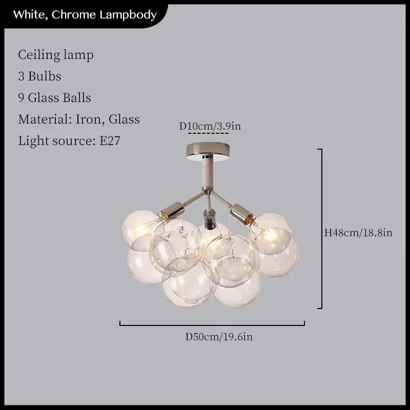 White and chrome pendant lights with nine clear glass balls on iron frame ideal for decorbites glass balls ceiling decor