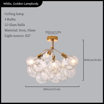 Minimalist black and gold pendant lights featuring 12 clear glass balls ceiling fixture by decorbites