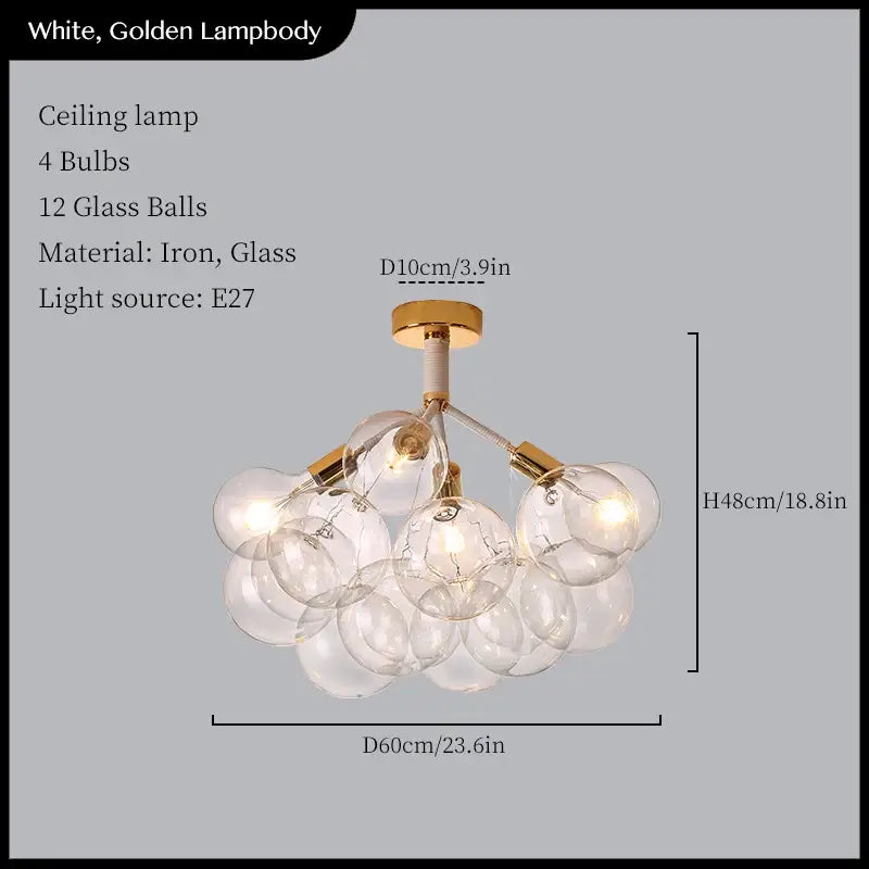 Minimalist black and gold pendant lights featuring 12 clear glass balls ceiling fixture by decorbites