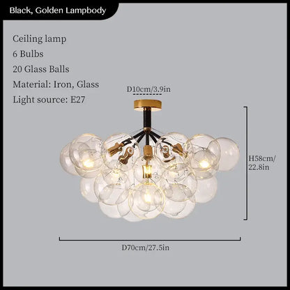 Minimalist black and gold iron pendant lights with 20 clear decorbites glass balls for glass balls ceiling decor