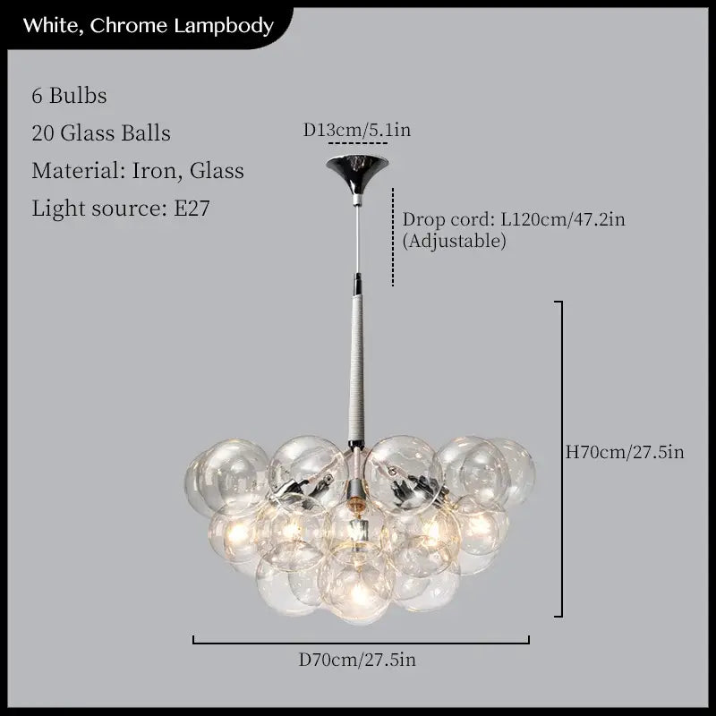 A modern pendant light with white and chrome body and 20 clear glass balls on an iron frame for living room decorbites glass balls ceiling