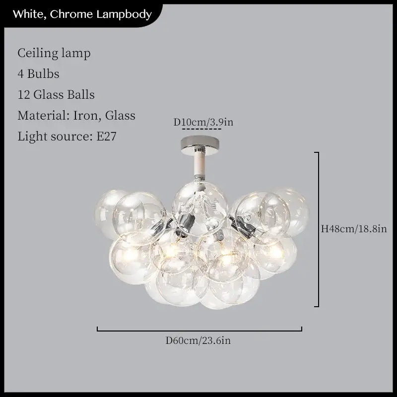 White chrome pendant lights with 12 clear glass balls and four bulbs for minimalist decorbites glass balls ceiling use