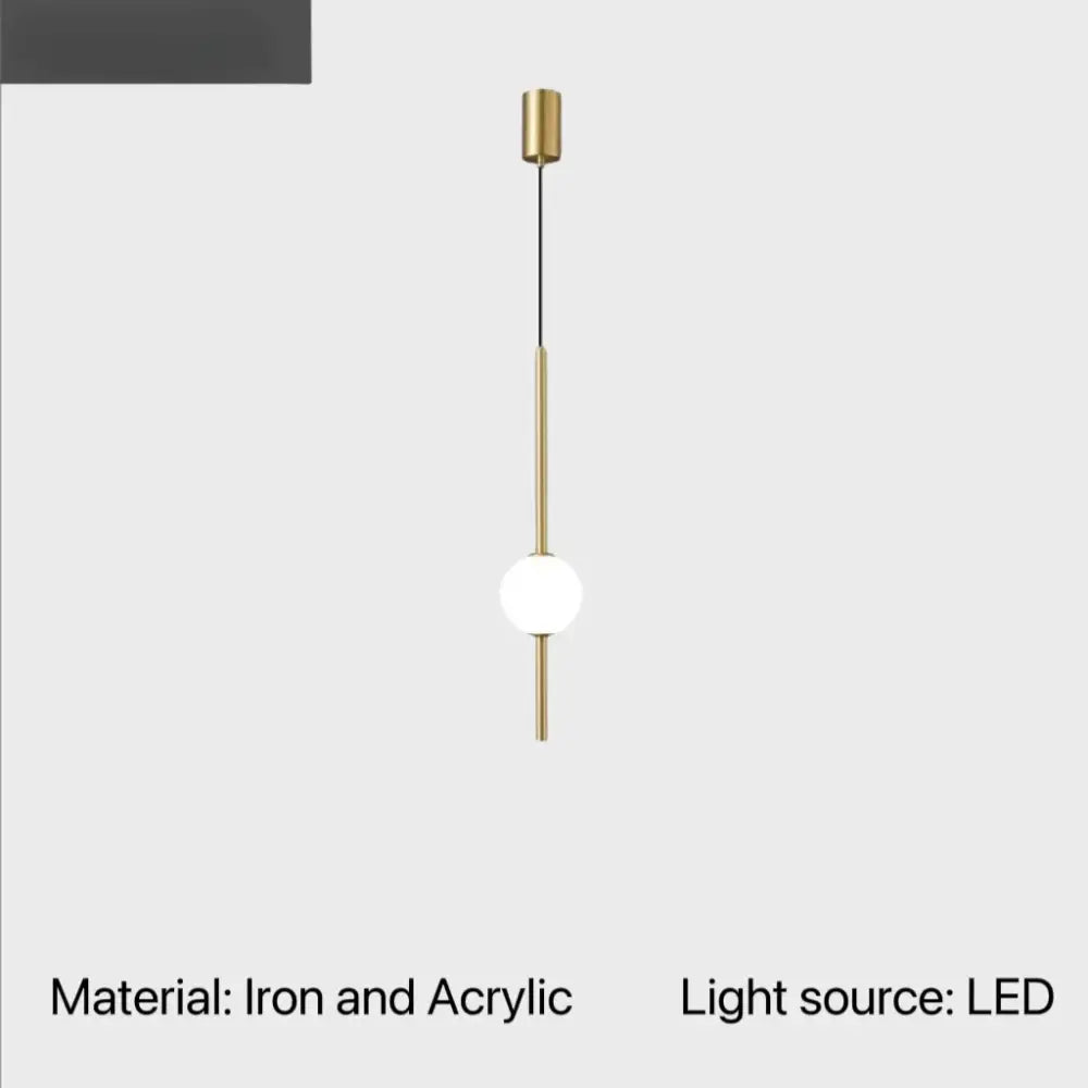 Minimalist black and gold globe pendant light with brass iron rod and frosted acrylic shade for dining room cord pendant installation