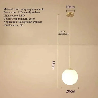 Minimalist black and gold spherical pendant light with copper frame frosted glass shade and led bulb for kitchen lighting