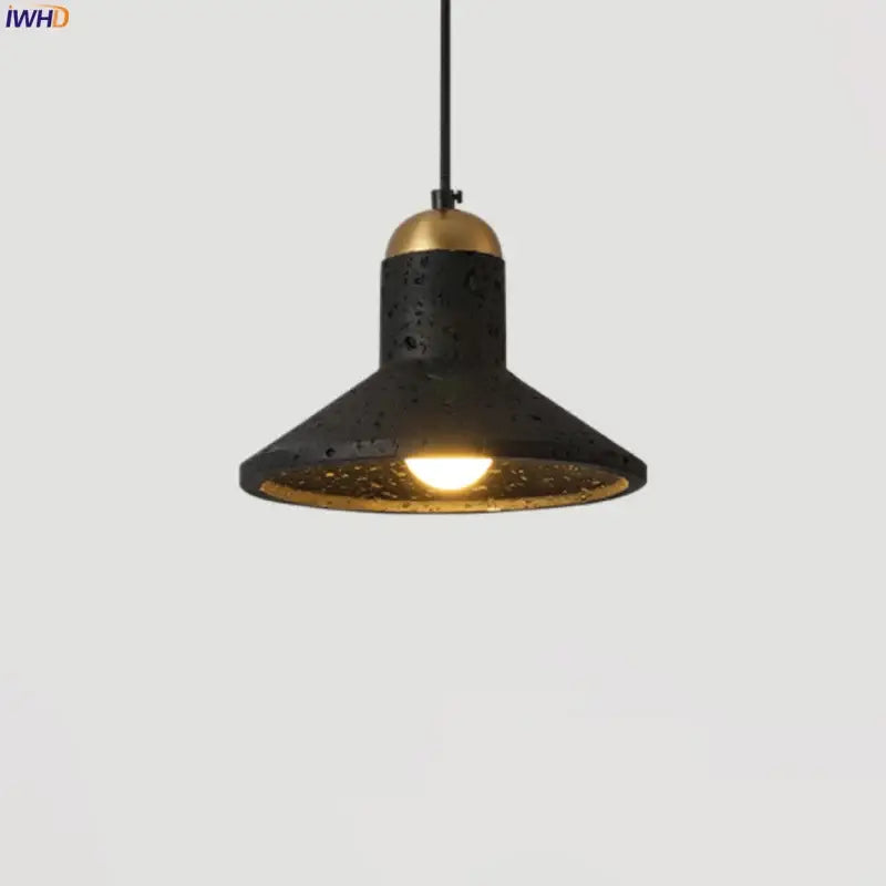 Minimalist black travertine led pendant light with gold-toned interior and accent for dining room decorbites black travertine