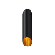 Minimalist black and gold wall light with cylindrical tube and polished base ideal as wall lamp for corridor and bedroom
