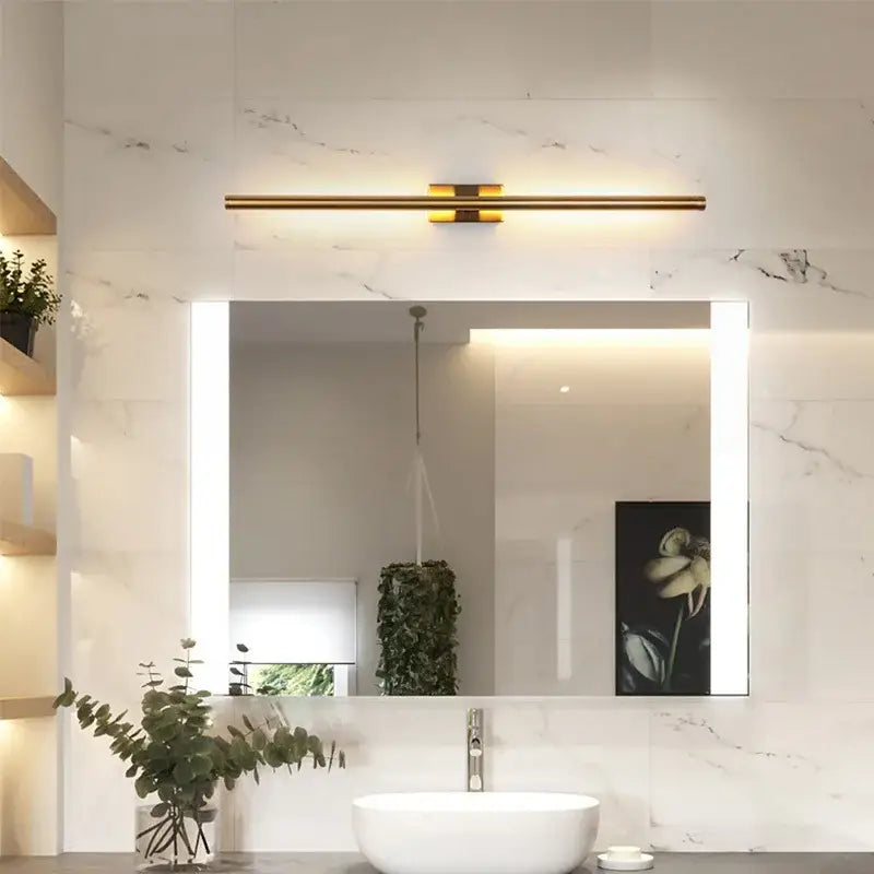 Gold-toned rectangular led bathroom mirror light wall sconce with sleek modern design for decorbites black nordic led decor