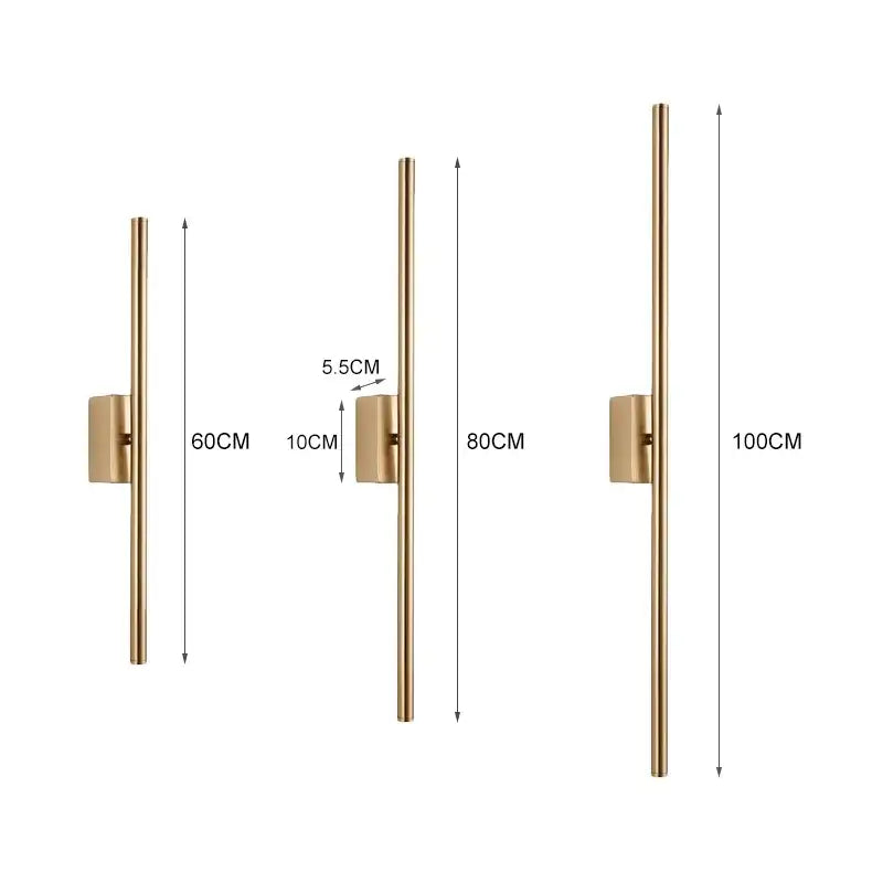Gold-toned minimalist wall sconce with sleek cylindrical design and rectangular mounting plate from decorbites black nordic led collection