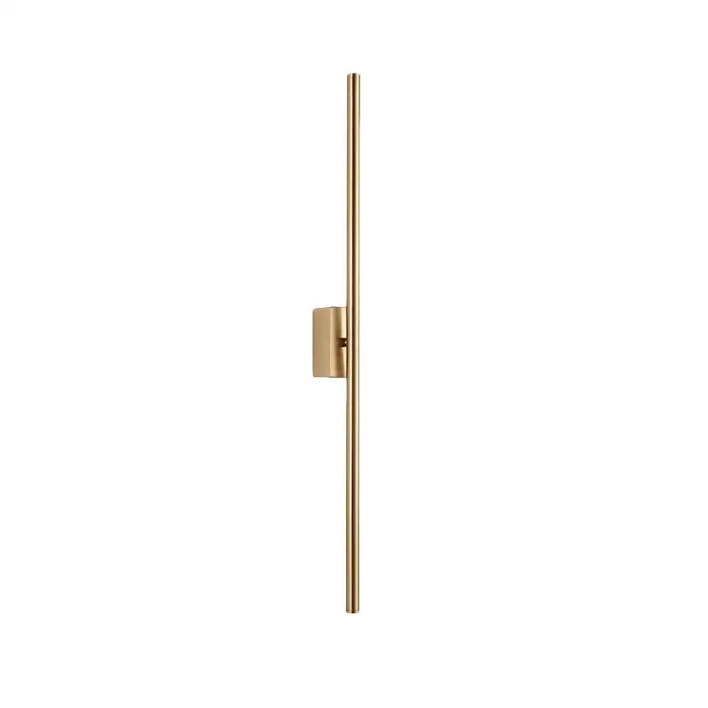 Minimalist black nordic led wall sconce with a slender gold-toned metal rod and rectangular base for living room decorbites