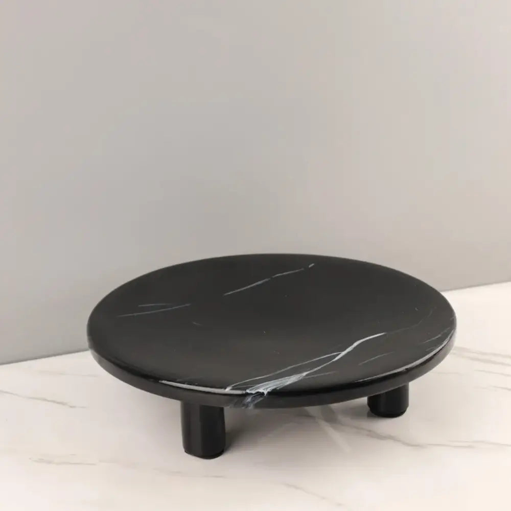 Black marble round fruit tray with three short legs minimalist decorbites imitation marble dining room decor