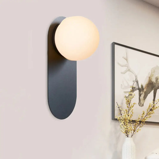 DecorBites™ DecorBites™ Minimalist Black Iron Wall Sconce Light - Orb Glass Shade, Flush Mount, 1 Bulb