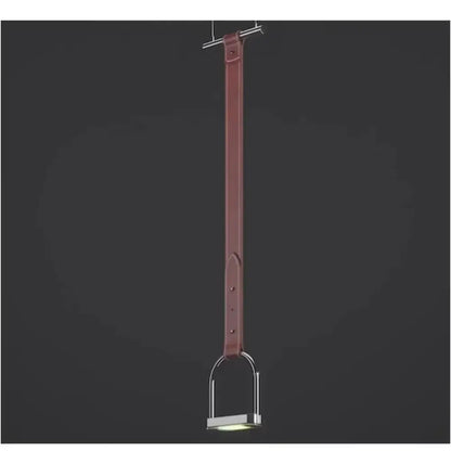 A sleek burgundy leather strap pendant light with polished chrome horsebit base for art minimalist belt decorbites art minimalist