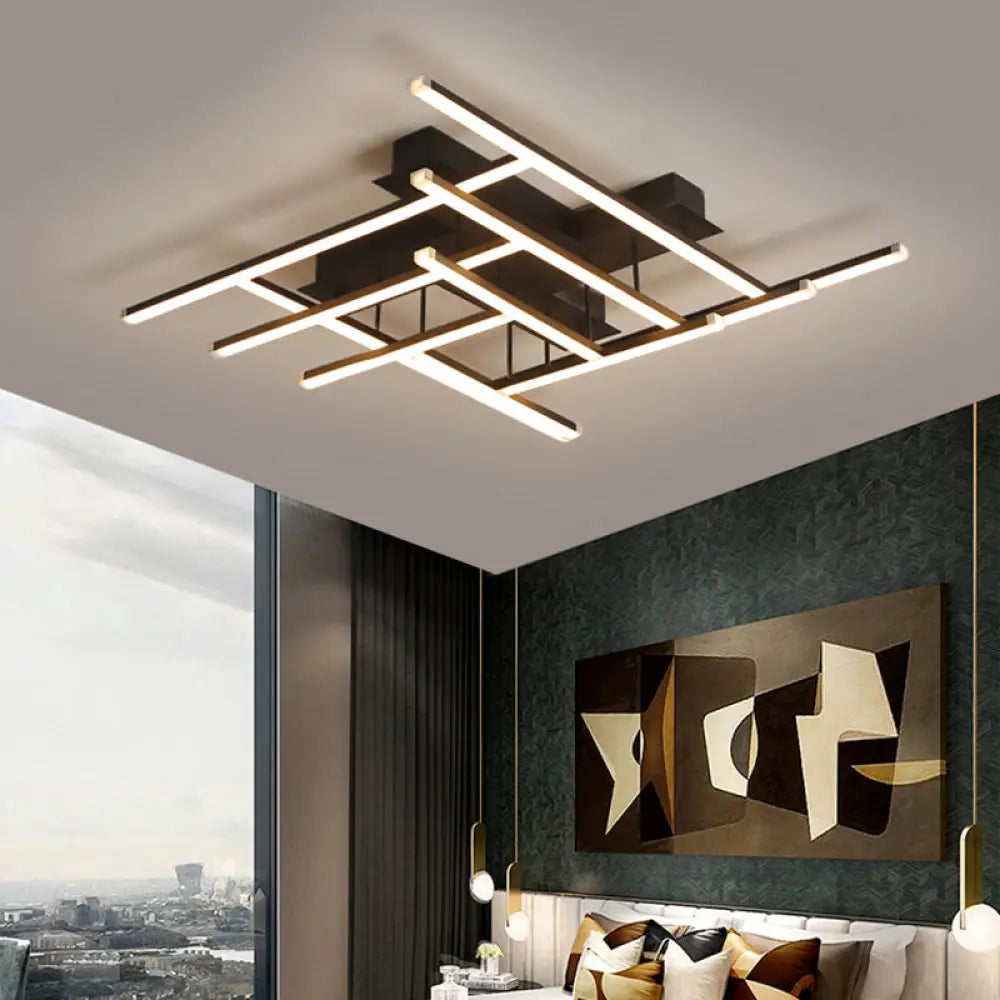 DecorBites™ DecorBites™ Minimalist Black LED Acrylic Semi Flush Ceiling Light - Crossed Design