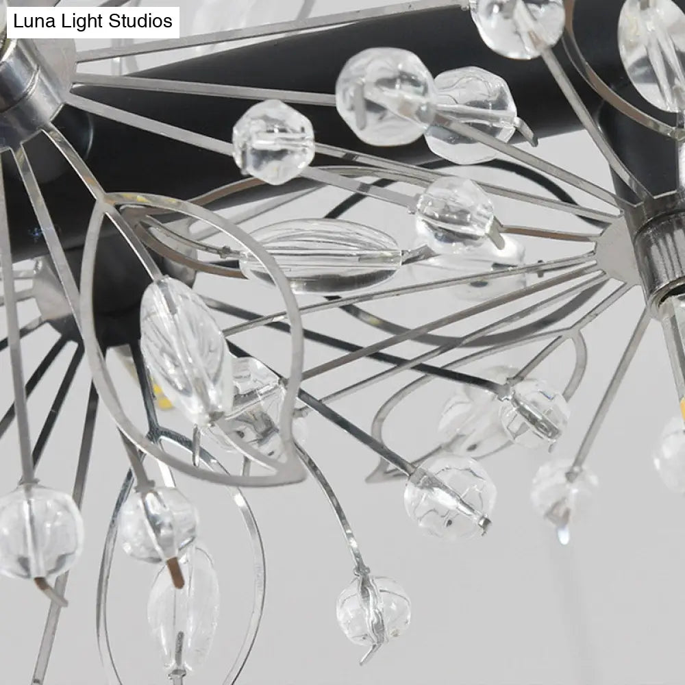 Lámpara de araña LED minimalista negra - Lámpara colgante circular con cuentas de cristal, 20,5"/26"/34" de ancho