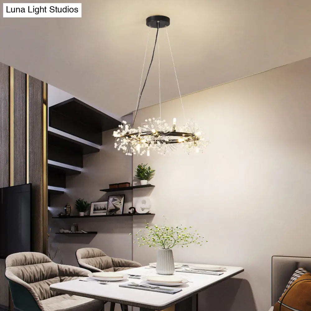 Lámpara de araña LED minimalista negra - Lámpara colgante circular con cuentas de cristal, 20,5"/26"/34" de ancho