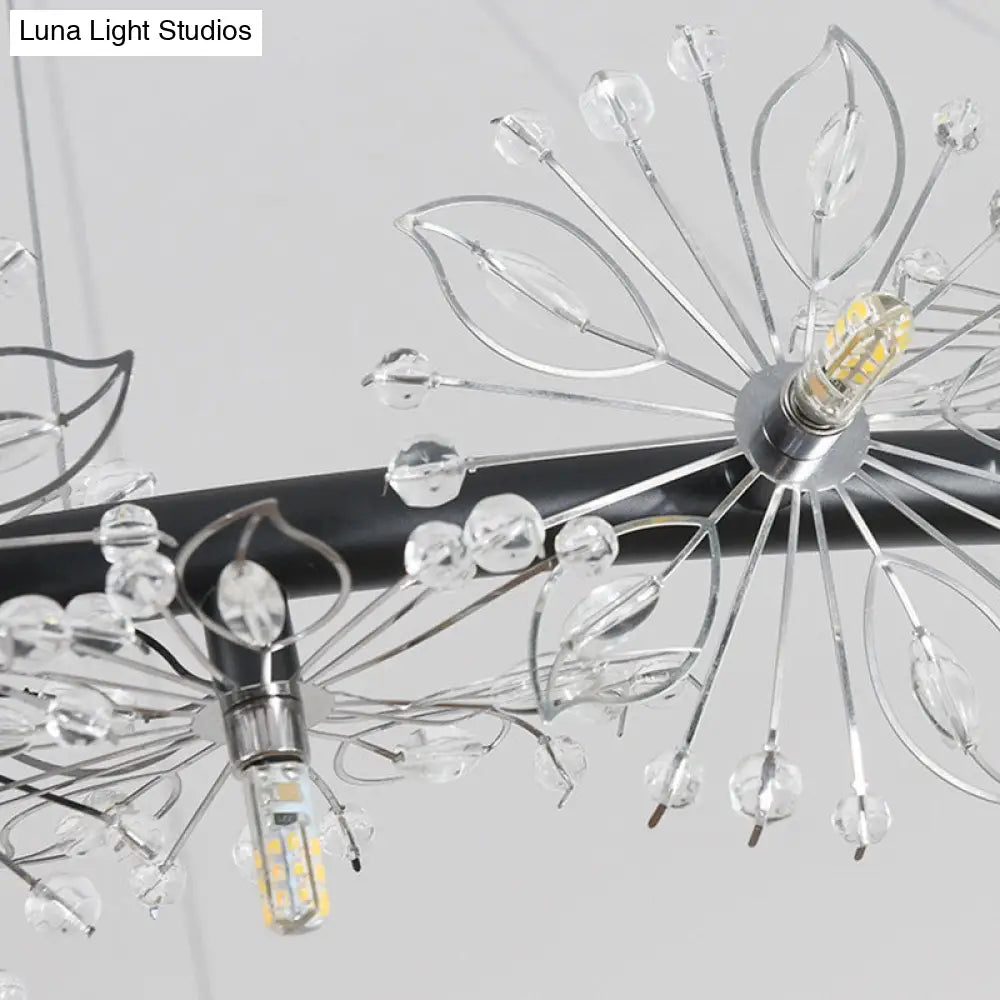 Lámpara de araña LED minimalista negra - Lámpara colgante circular con cuentas de cristal, 20,5"/26"/34" de ancho