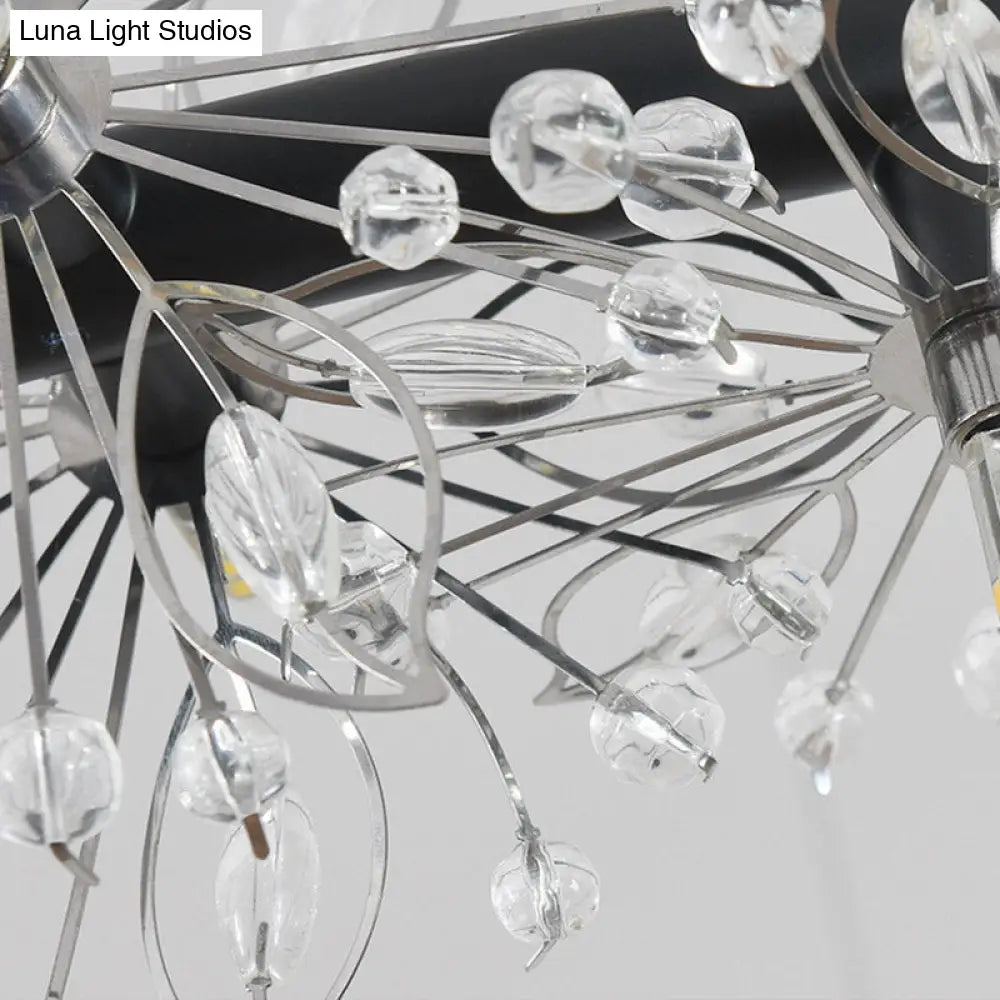 Lámpara de araña LED minimalista negra - Lámpara colgante circular con cuentas de cristal, 20,5"/26"/34" de ancho