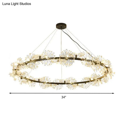 Lámpara de araña LED minimalista negra - Lámpara colgante circular con cuentas de cristal, 20,5"/26"/34" de ancho