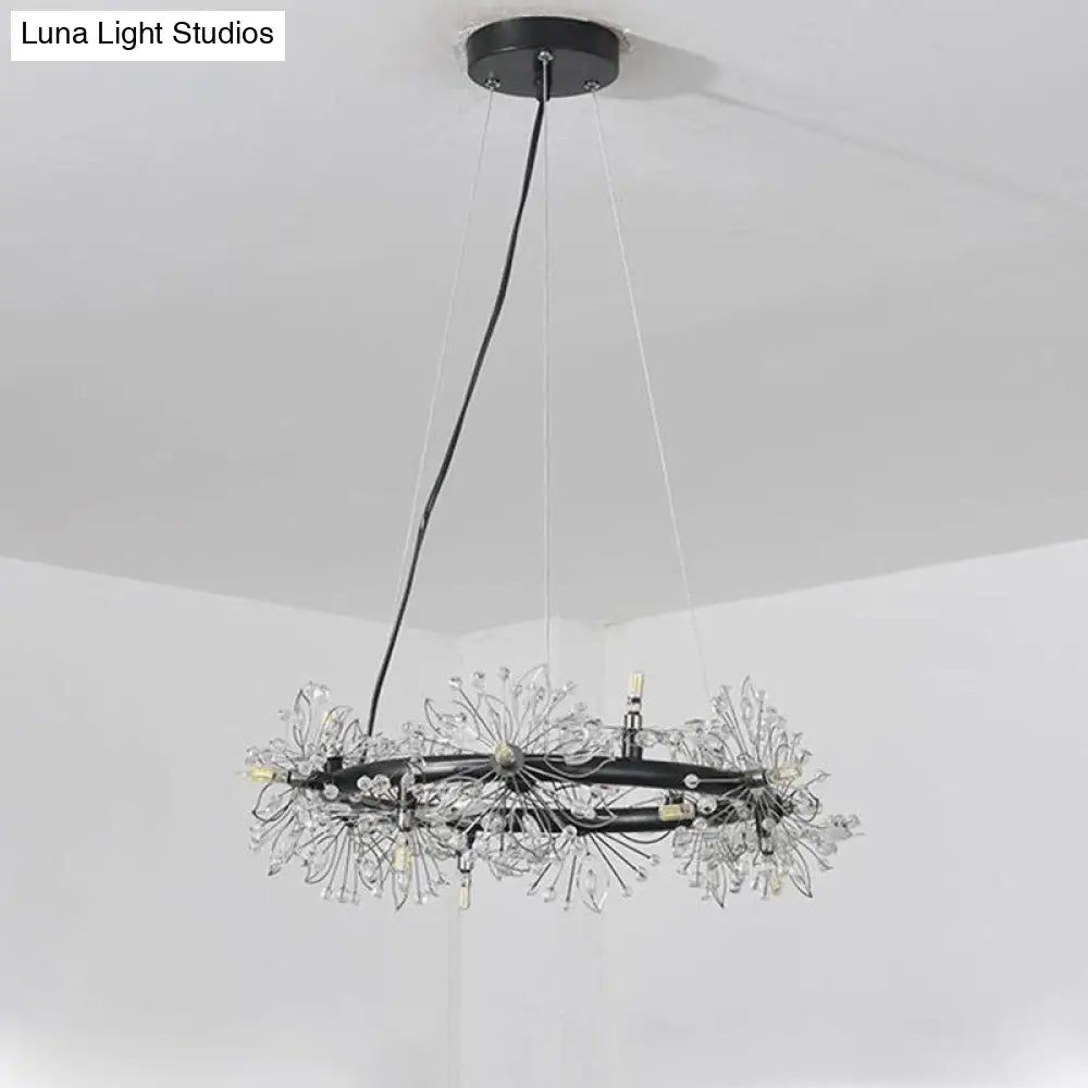 Lámpara de araña LED minimalista negra - Lámpara colgante circular con cuentas de cristal, 20,5"/26"/34" de ancho