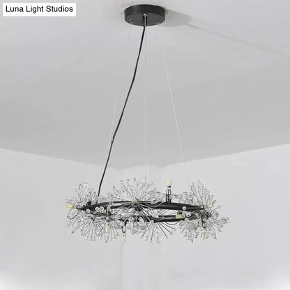 Lámpara de araña LED minimalista negra - Lámpara colgante circular con cuentas de cristal, 20,5"/26"/34" de ancho