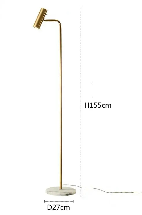 Gold-finished floor lamp with slender curved stem and marble base enna led dimmable floor lamp for living room