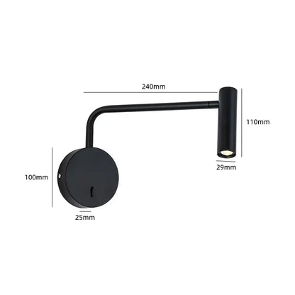 Minimalist black matte wall-mounted led dimmable floor lamp with curved arm and cylindrical head for living room