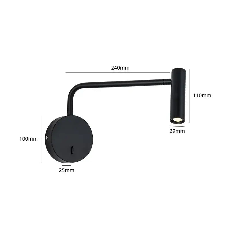 Minimalist black matte wall-mounted led dimmable floor lamp with curved arm and cylindrical head for living room