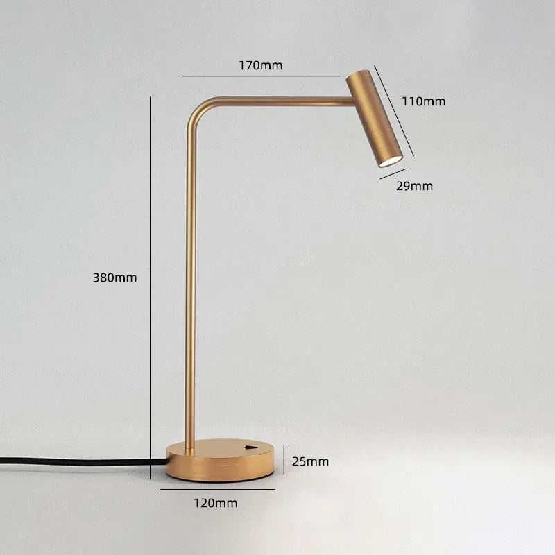 Modern brass-finished desk lamp with adjustable arm paired with minimalist black enna led dimmable floor lamp for living room