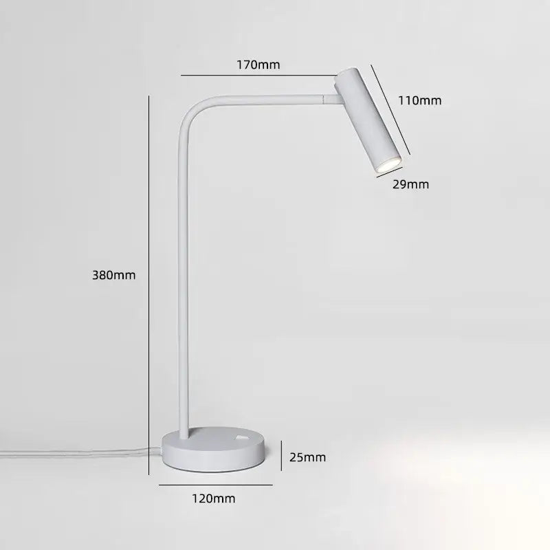 Minimalist black enna led dimmable floor lamp with a sleek white curved gooseneck desk lamp head for living room use