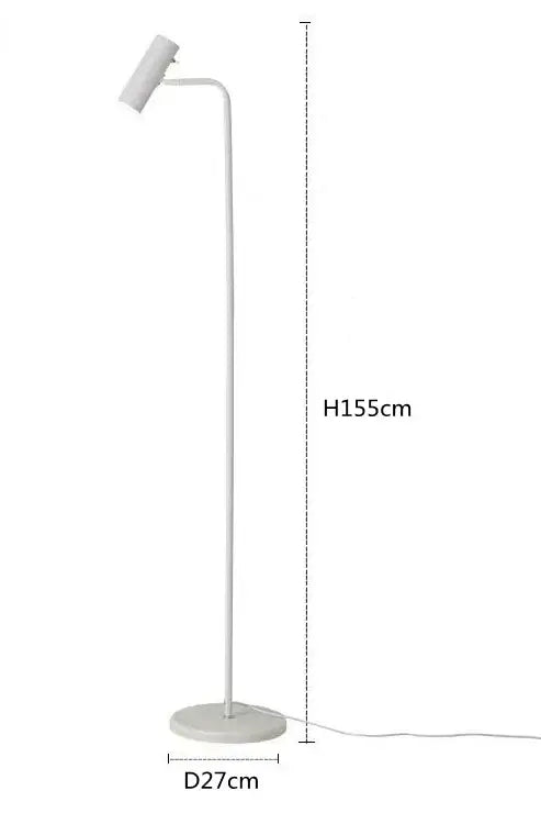 Minimalist white enna led dimmable floor lamp with slender metal pole and circular base for living room use